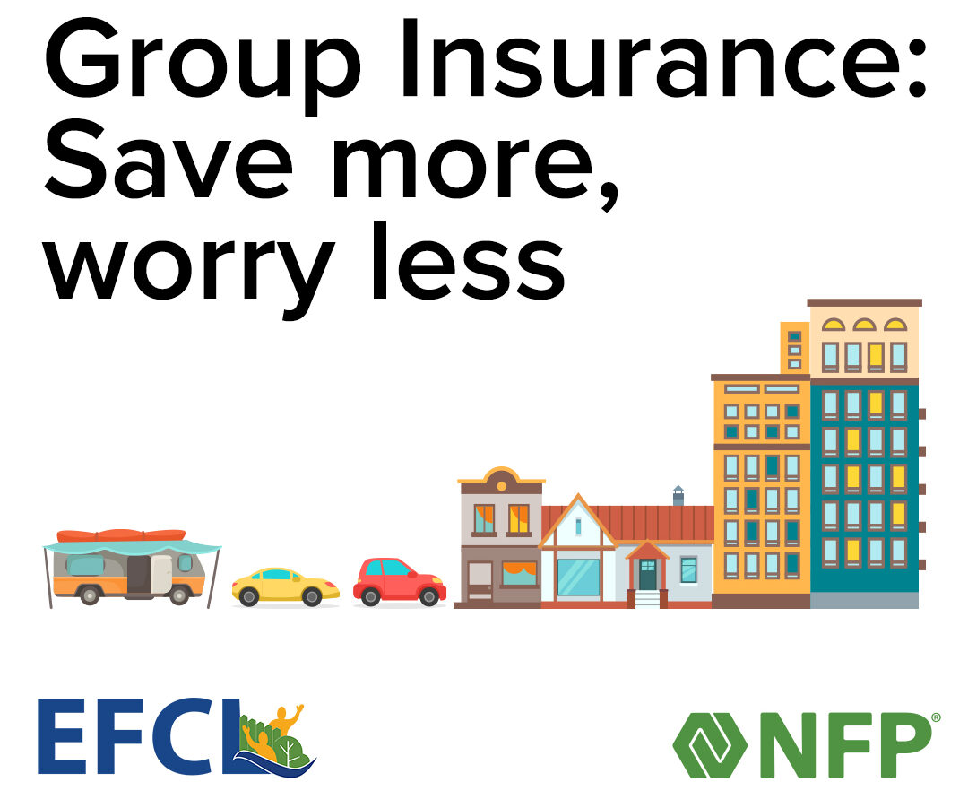 An image with copy that reads Group insurance. Save more, worry less.